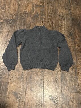 Universal Thread Women’s Charcoal Gray Quarter-Zip Puff Sleeves Sweater